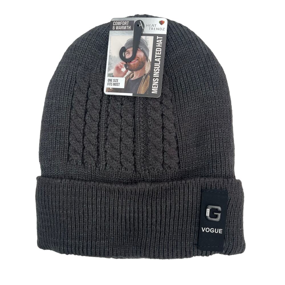 HEAT TRENDZ Winter Hat Mens One Size Fits Most Gray Acrylic Polyester NWT Vogue